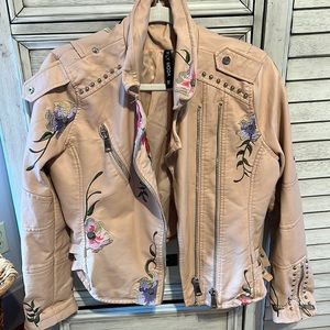 Fly moda floral moto leather jacket